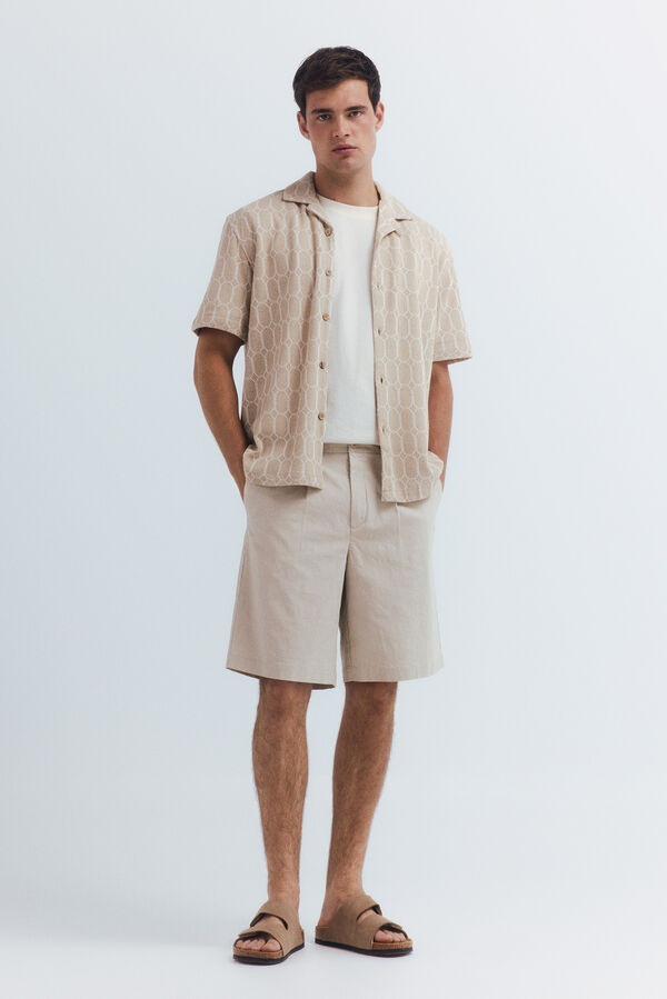 Springfield Camisa bowling manga corta punto estampada beige
