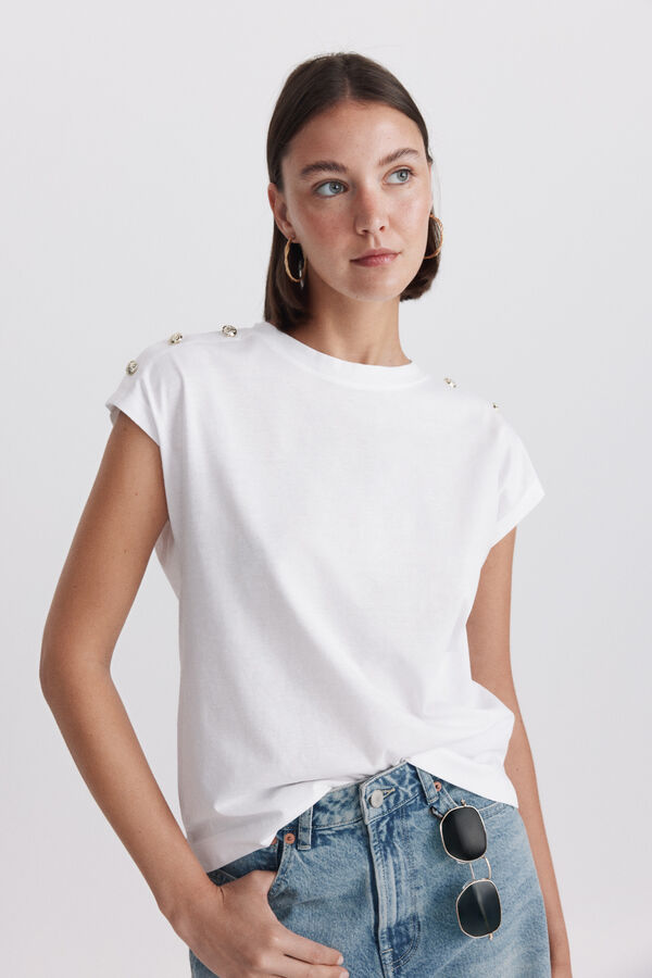 Springfield T-shirt bot&otilde;es dourados branco