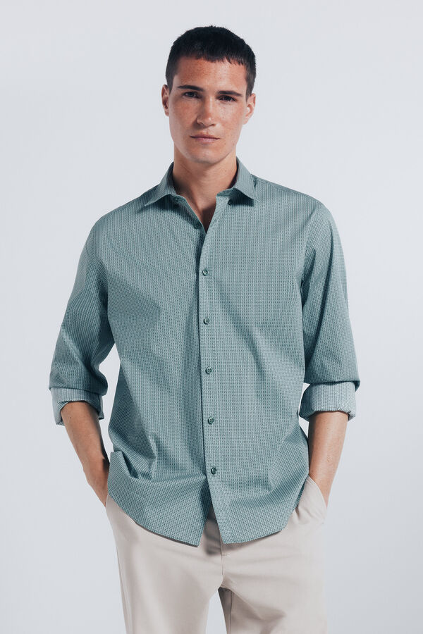 Springfield Camisa popelina micro estampado verde