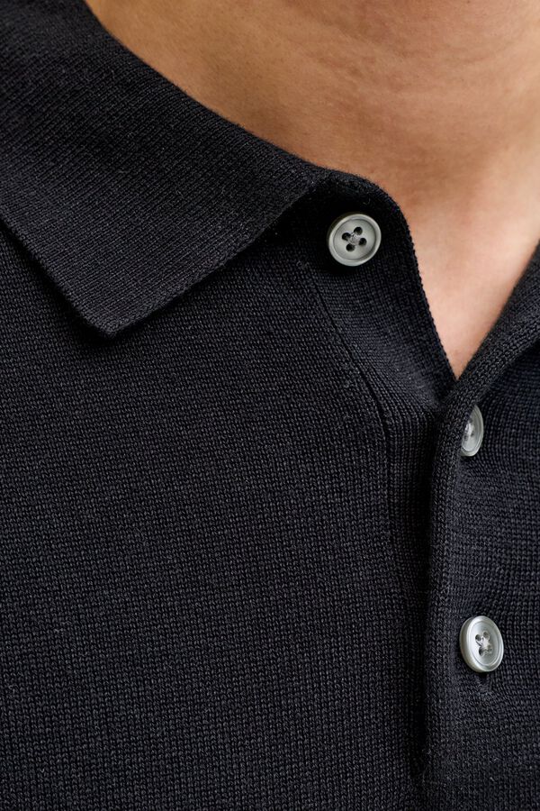 Jack & Jones Polo de malha regular fit em algod&atilde;o preto