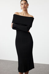 Trendyol Vestido midi ombros descobertos preto