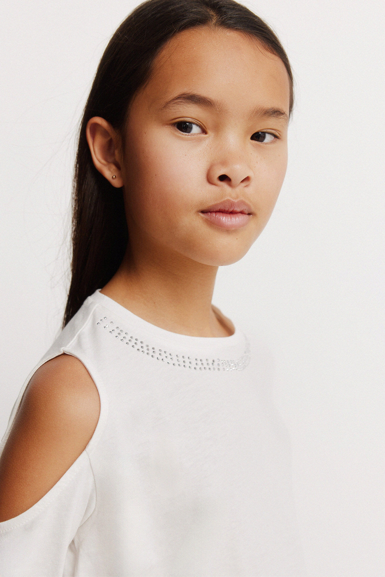 Springfield Kids T-shirt manga comprida com tachas ombro descoberto para menina