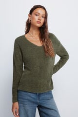Springfield T-shirt chenille com decote em renda Caqui escuro