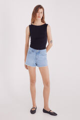 Springfield Shorts jeans com baixo desfiada azul