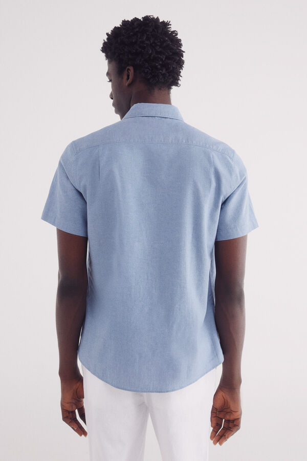 Springfield Linen shirt with short sleeves blue
