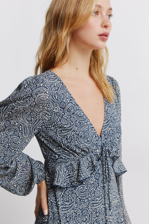 Springfield Vestido midi com folho azul