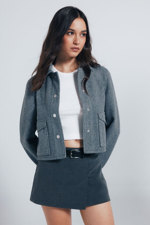 Springfield Casaco curta de pelúcia cinzento