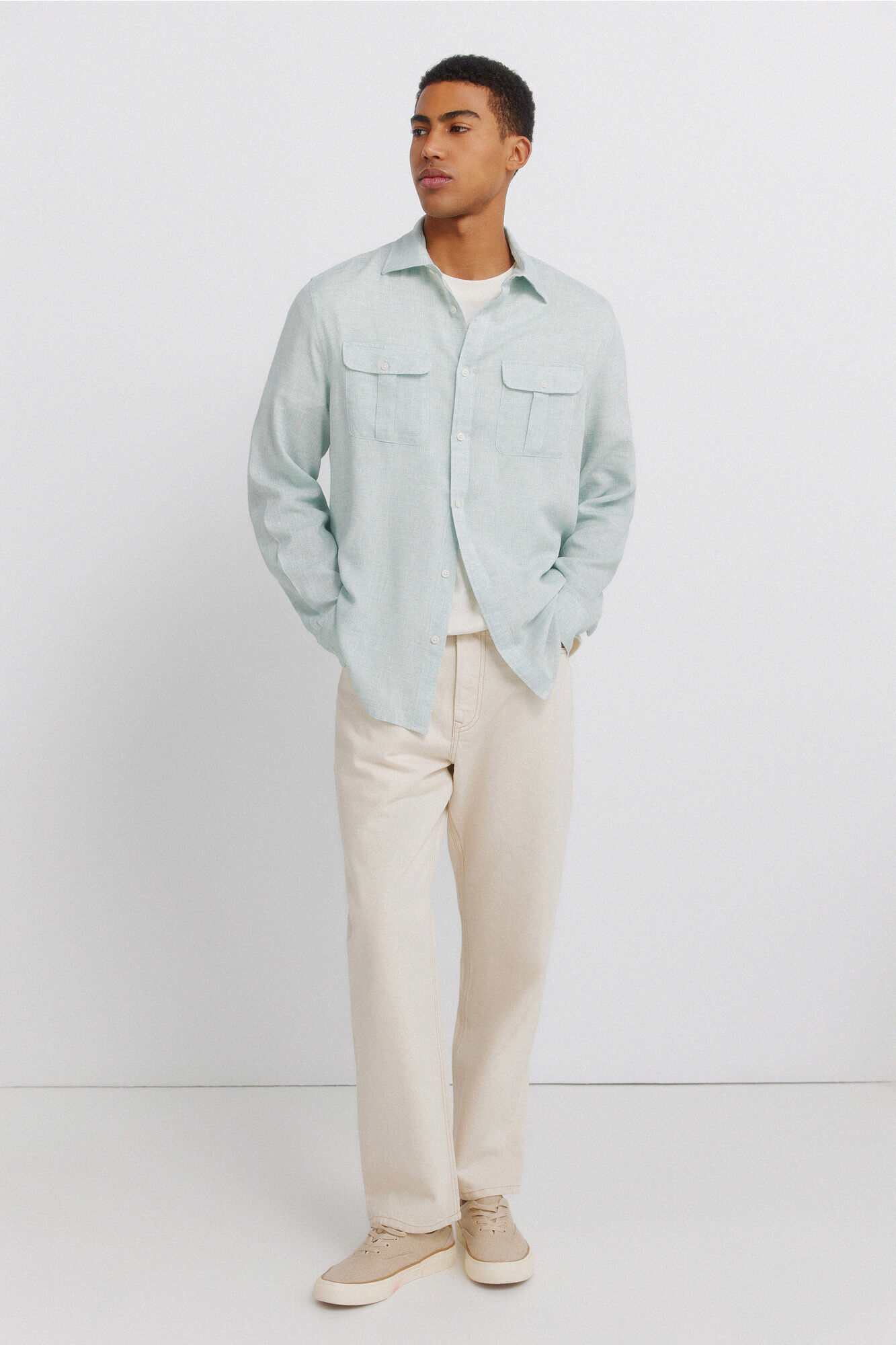 Springfield Camisa em linho e viscose com bolsos