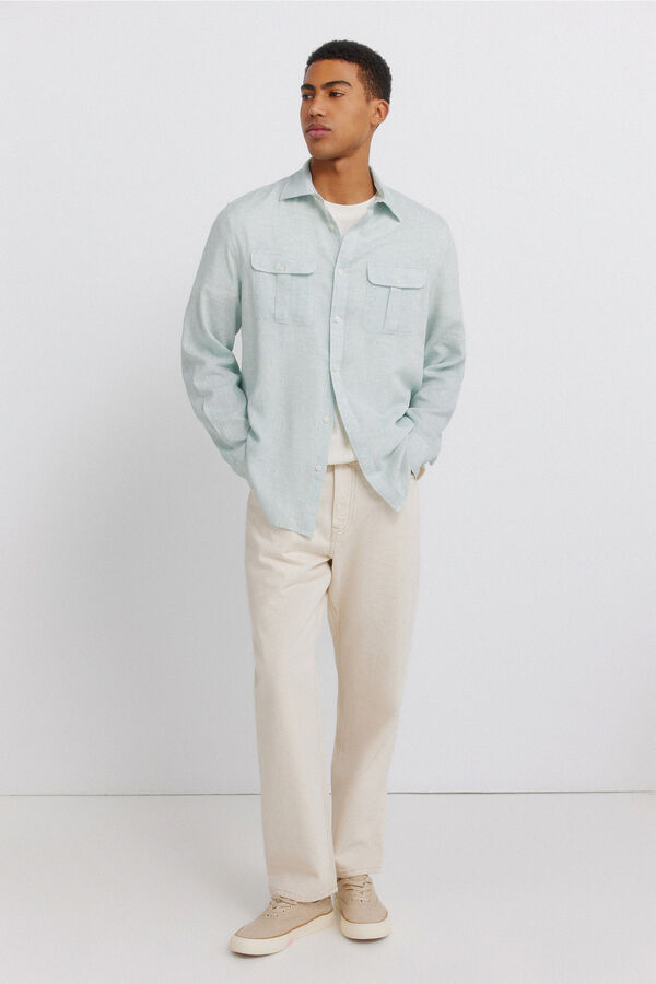 Springfield Camisa em linho e viscose com bolsos verde