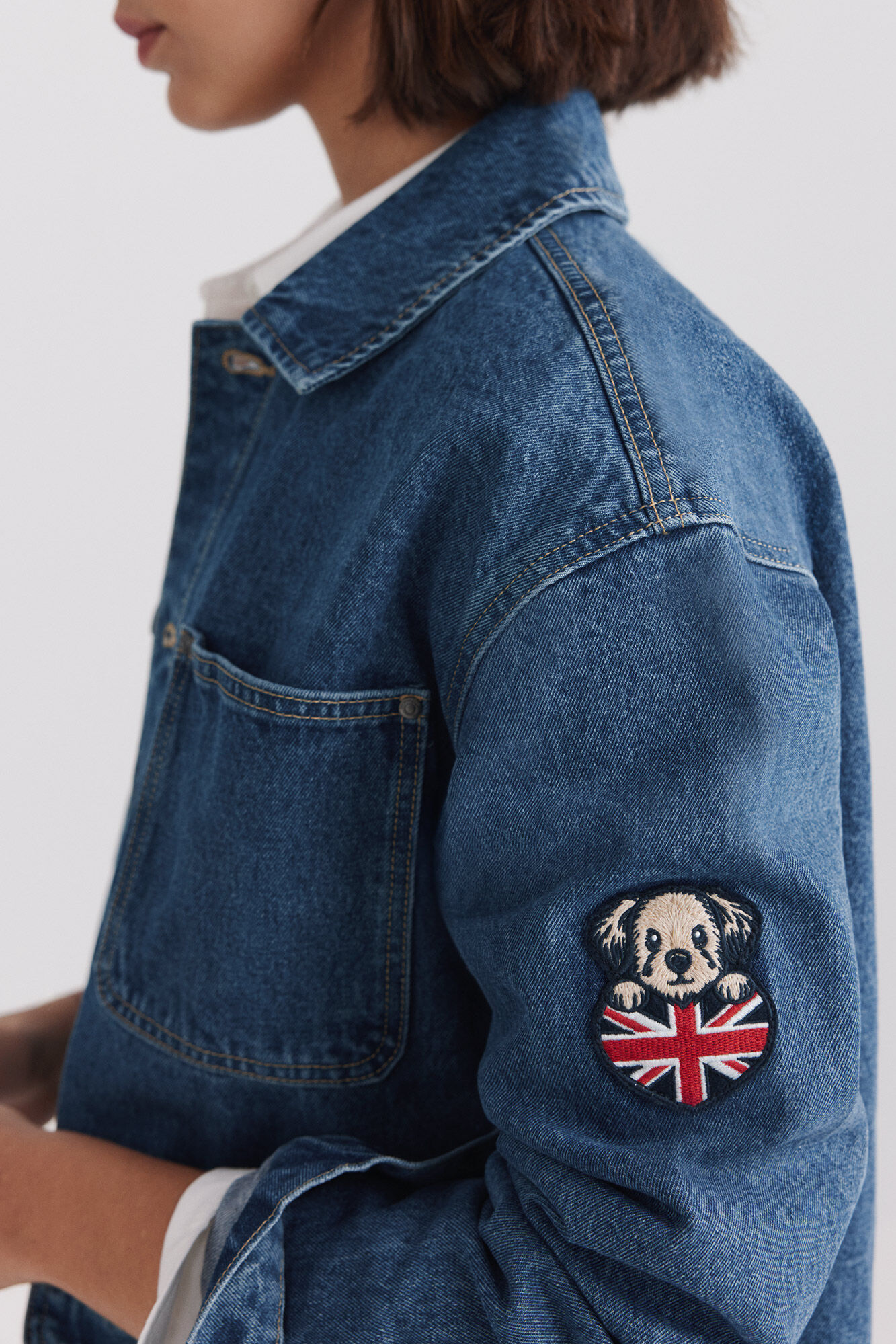 Springfield Blus&atilde;o denim comprido com ursinho