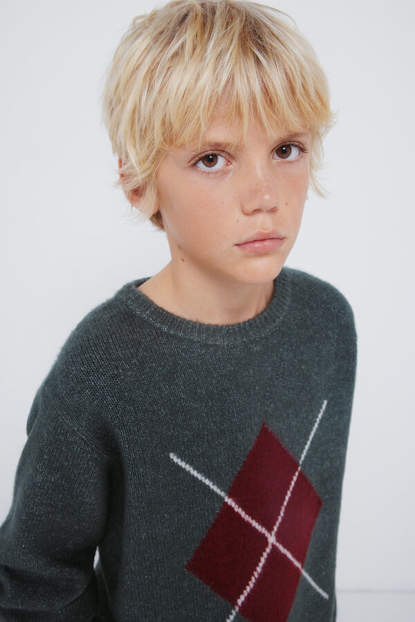 Springfield Kids Camisola c&aacute;qui com estampa de diamantes para meninos verde