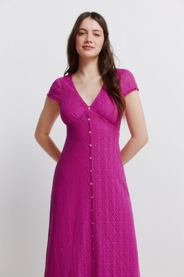 Springfield Vestido midi em crochet com bot&otilde;es rosa