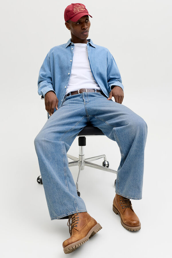 Jack & Jones Jeans perna larga cintura m&eacute;dia em algod&atilde;o azul