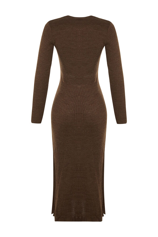 Trendyol Vestido midi de malha manga comprida ajustado cru