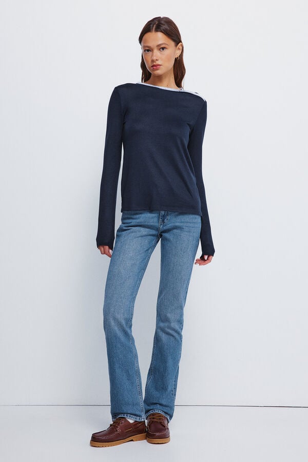 Springfield T-shirt com botões e gola alta  azul