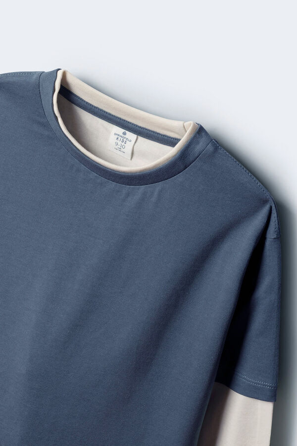 Springfield Kids Camiseta manga comprida masculina de manga dupla azul