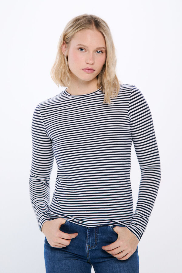 Springfield Lurex striped fitted t-shirt blue