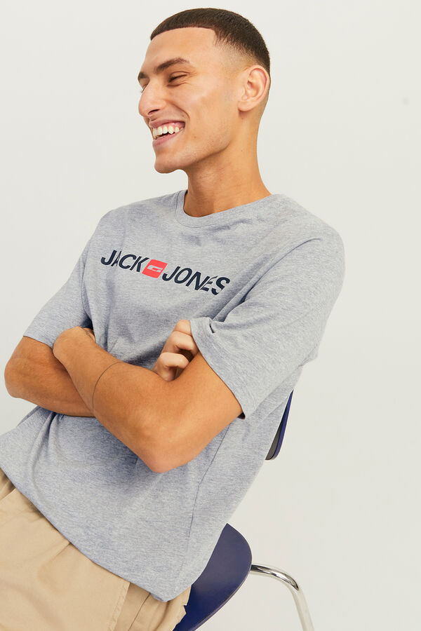 Jack & Jones T-shirt manga curta logo cinzento