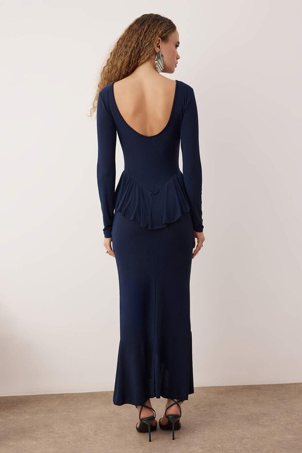 Trendyol Vestido midi justo costas abertas azul