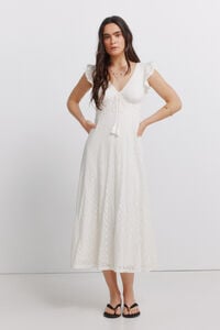 Springfield Vestido midi manga curta com folhos