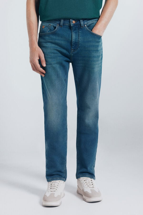 Springfield Calça jeans slim fit de malha denim azul