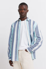 Springfield Camisa em algod&atilde;o &agrave;s riscas azul