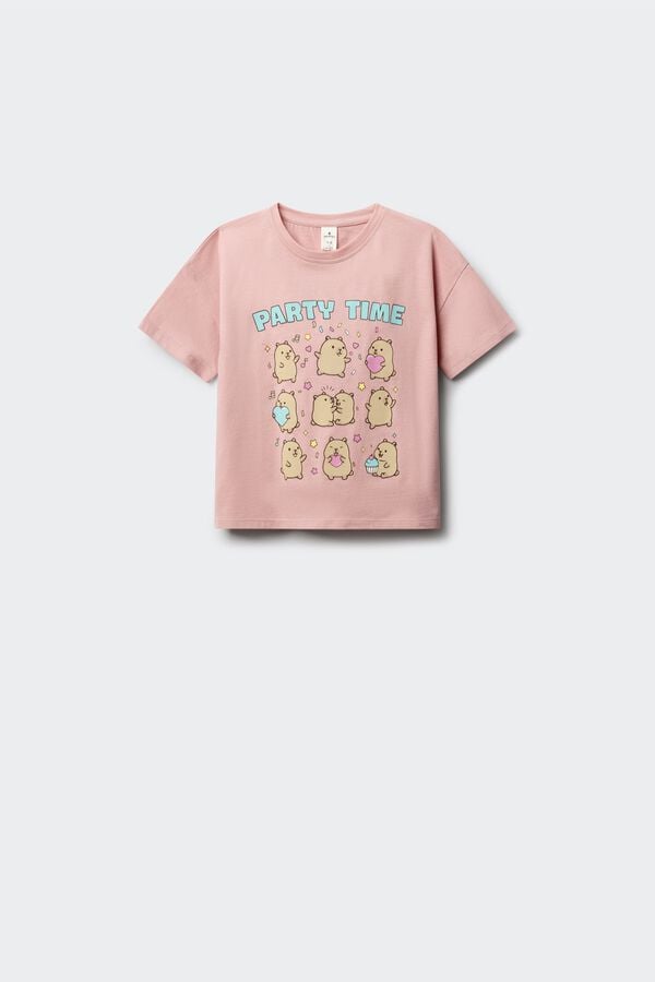 Springfield Kids T-shirt de manga curta capybara party menina rosa