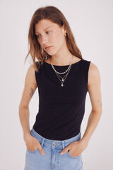 Springfield Camiseta de algodão com decote canoa preto