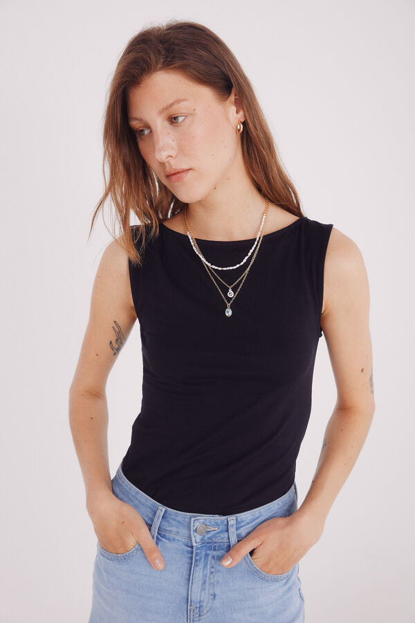 Springfield Camiseta de algodão com decote canoa preto