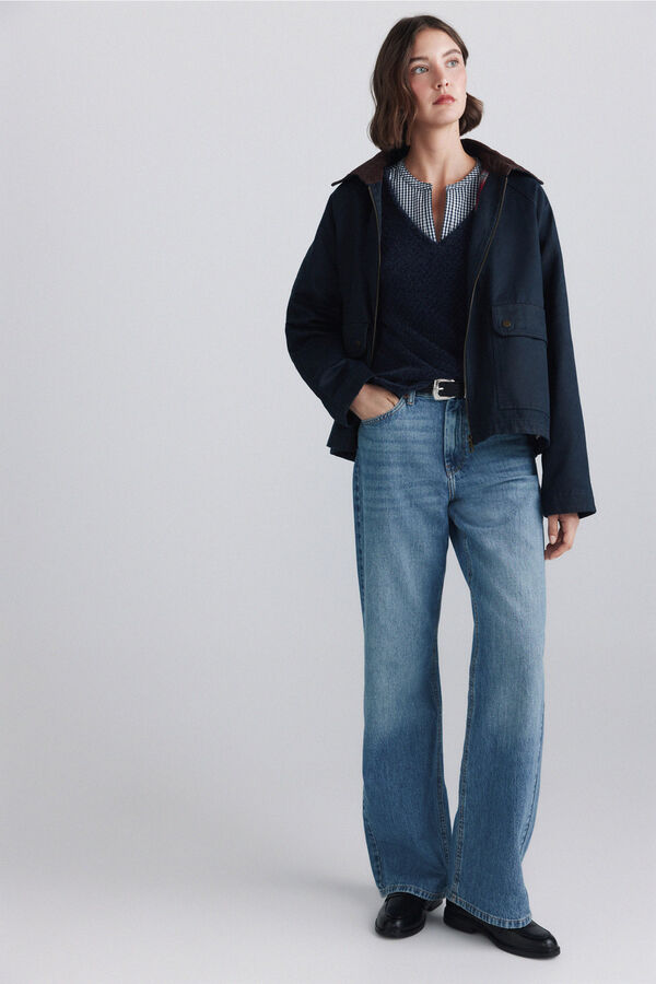 Springfield Camisola fina bimaterial decote azul