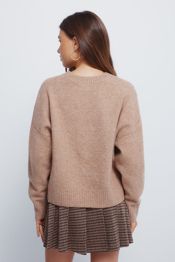 Springfield Camisola liso de gola redonda cru