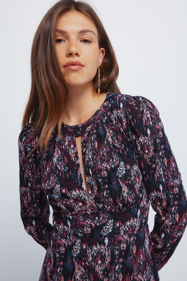 Springfield Vestido midi estampado com decote gargantilha estampado
