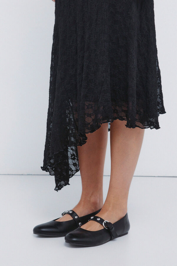 Springfield Vestido midi de renda assimétrico preto