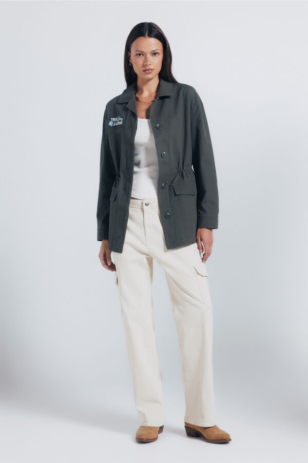 Springfield Overshirt militar com remendos bege