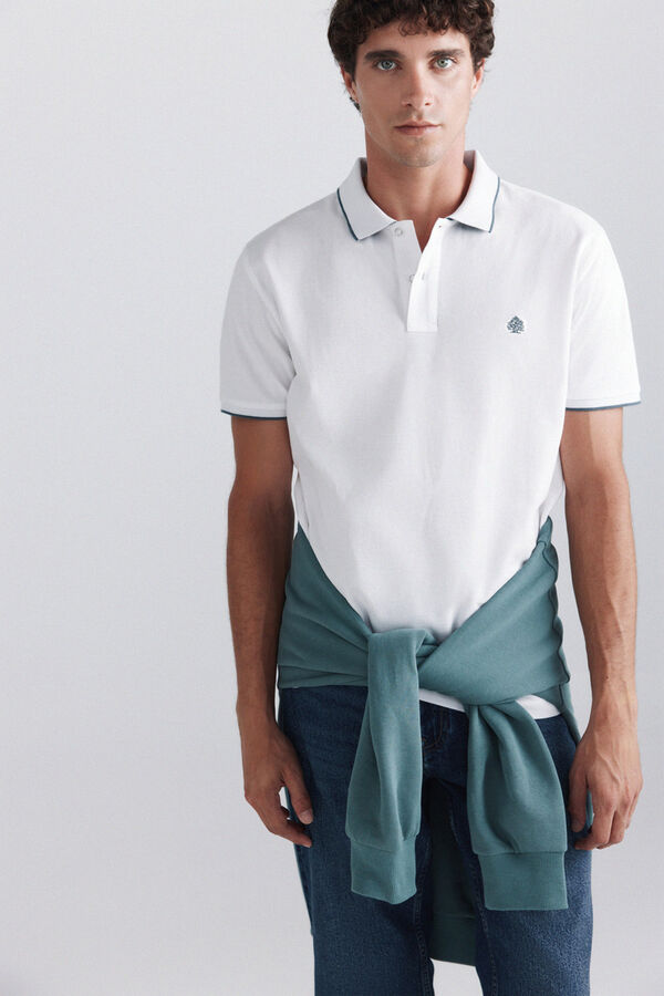 Springfield Polo piqu&eacute; com contrastes slim fit branco