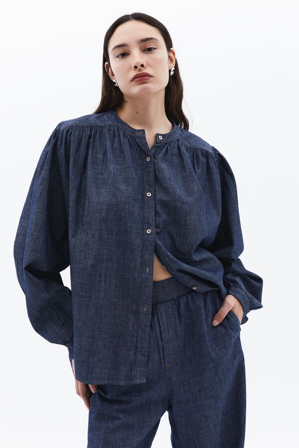 Oxxo Camisa efeito ganga com gola mao azul