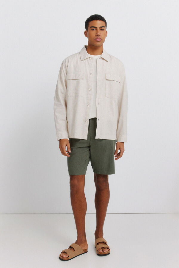 Springfield Bermudas de linho dobby comfort fit Caqui escuro