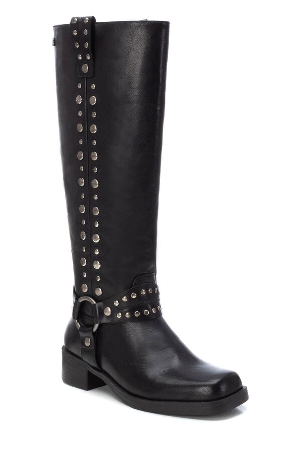 Springfield Biker style boot with studs and square last black