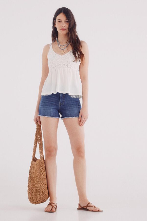 Springfield Shorts jeans com bolsos bordados azul
