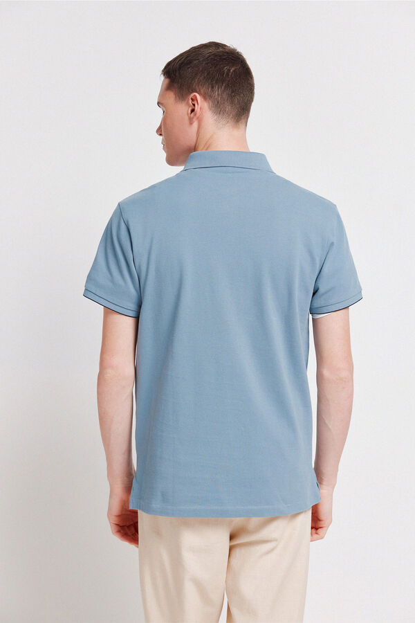 Springfield Polo piqu&eacute; punho em contraste slim fit azul