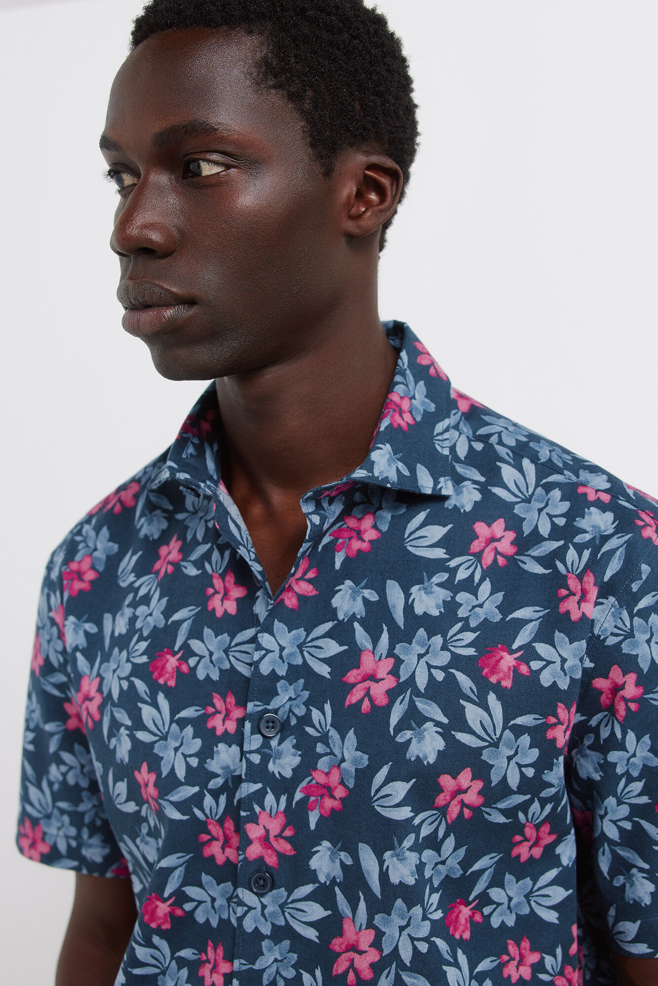 Springfield Camisa de manga curta em linho estampado