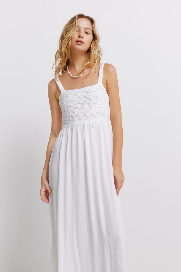 Springfield Vestido midi de al&ccedil;as em crochet branco