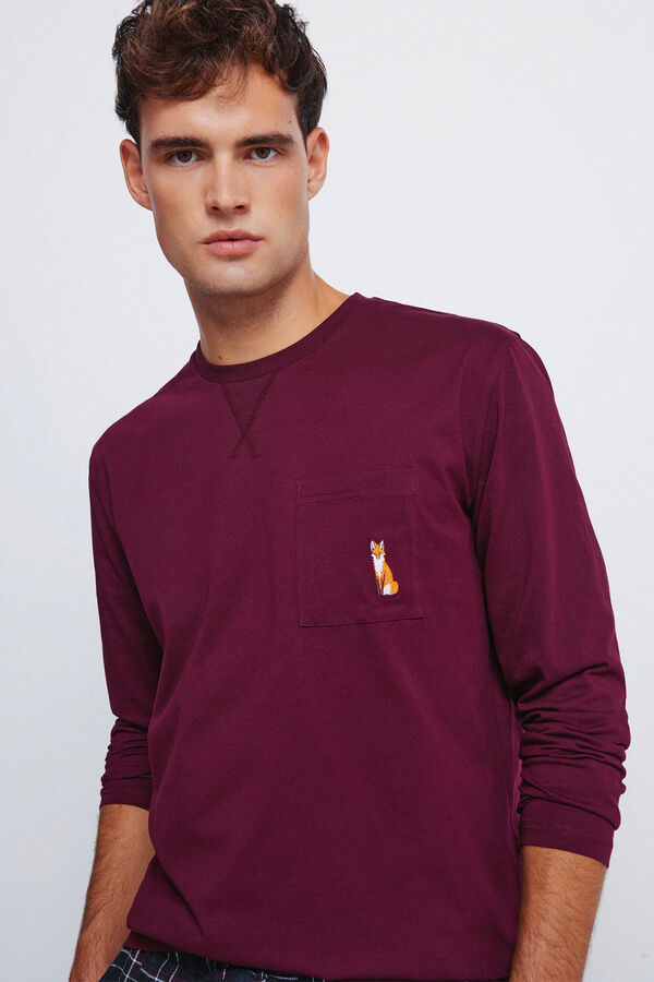 Springfield Pijama comprido com calça fannel xadrez grená estampado