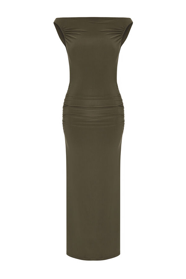 Trendyol Vestido de malha Caqui escuro