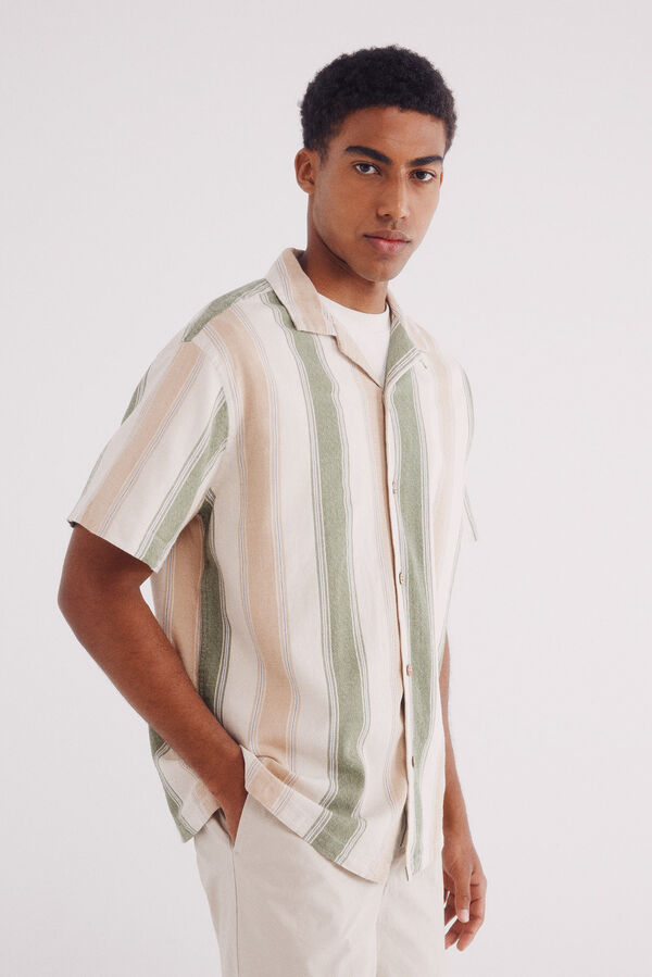 Springfield Camisa manga curto linho riscas azul