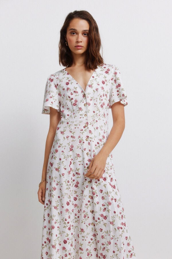 Springfield Vestido midi estampado floral branco
