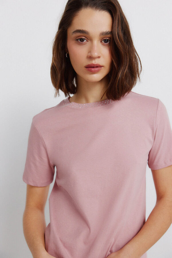 Springfield T-shirt manga curta com tachas rosa