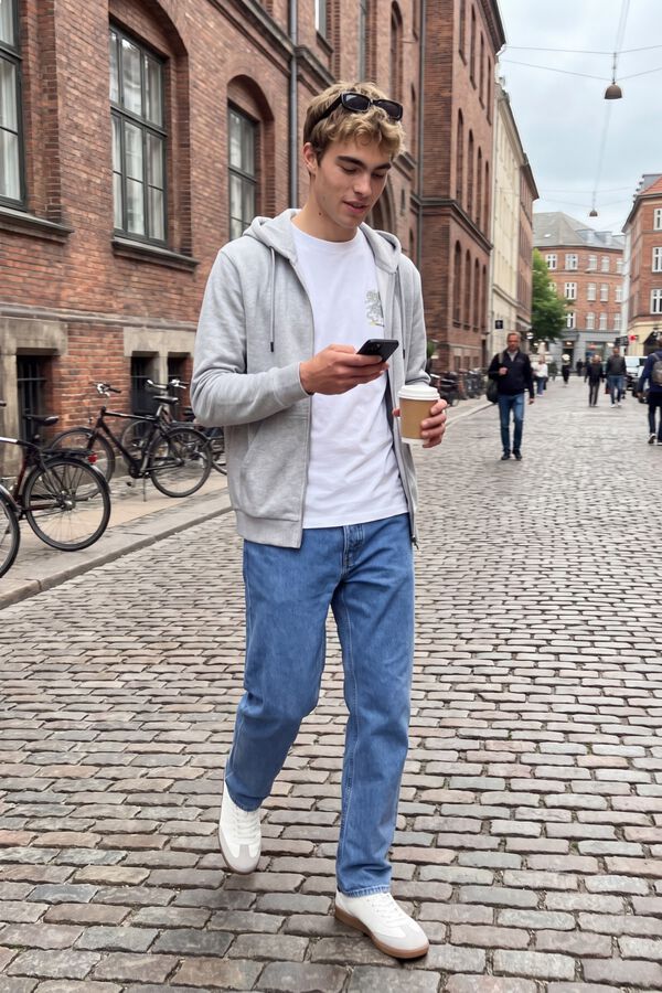 Jack & Jones Sweatshirt relaxed com capuz cinzento