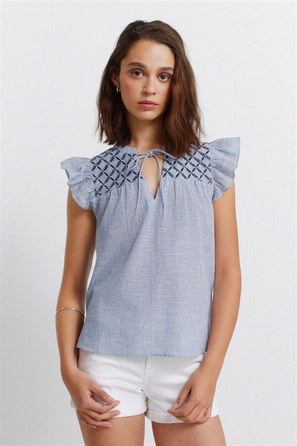Springfield Blusa com folhos em plumeti azul
