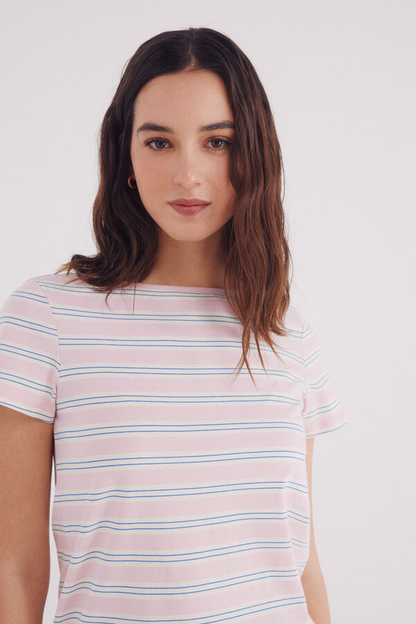 Springfield Camiseta gola canoa semi-ajustada rosa